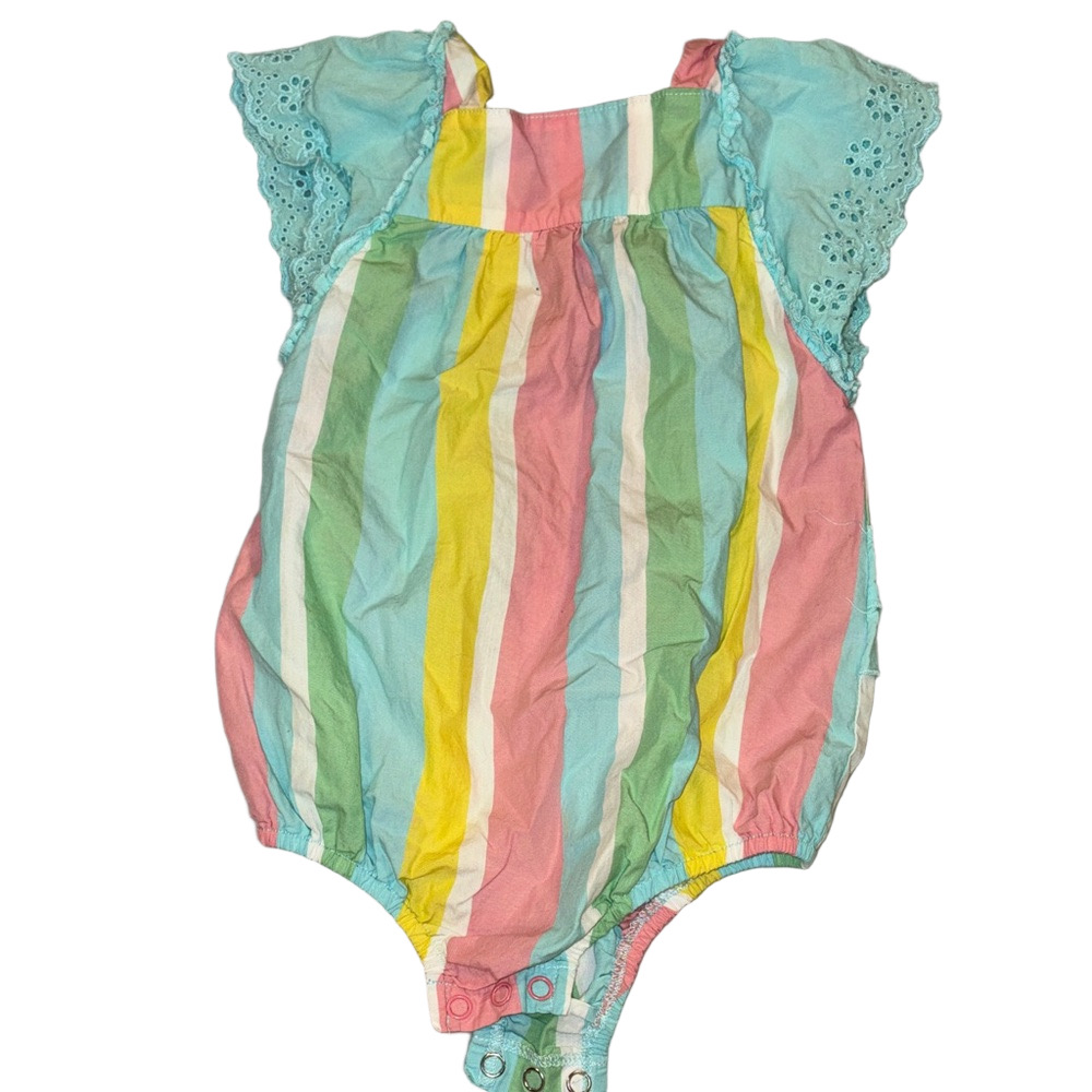 Matilda Jane Giggle Time Bubble Baby 12-18 M Striped Baby Romper Eyelet Trim
